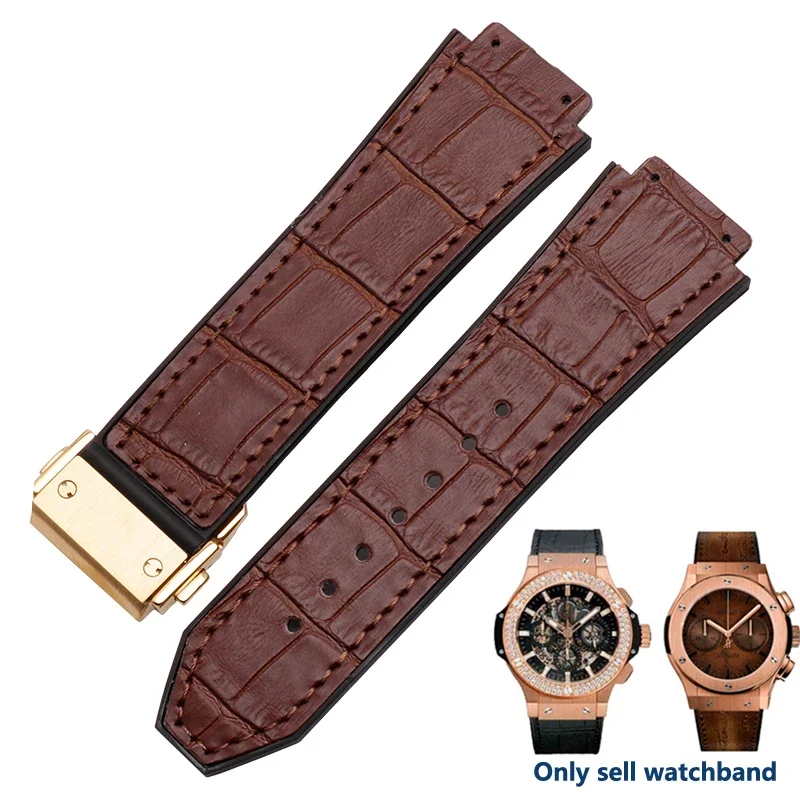 Premium Genuine Leather & Silicone Watch Strap, 25mm - 19mm,