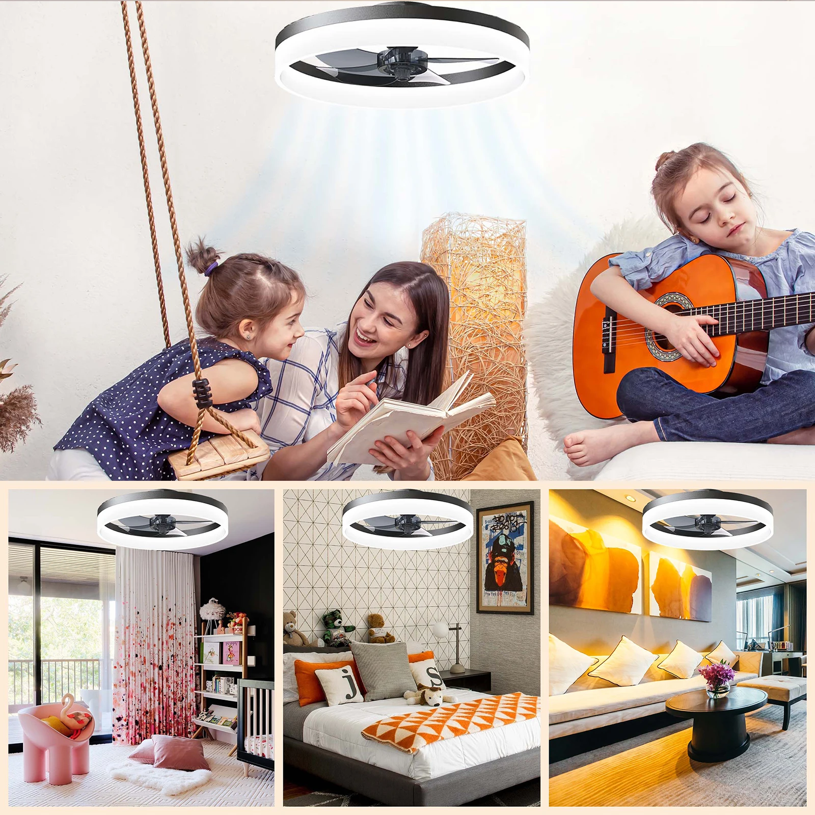 Simple LED Ceiling Fan Light Remote Control with Infinite Dimming 6 Levels of Wind Speed ​​Living Room Bedroom chandelier fan 2
