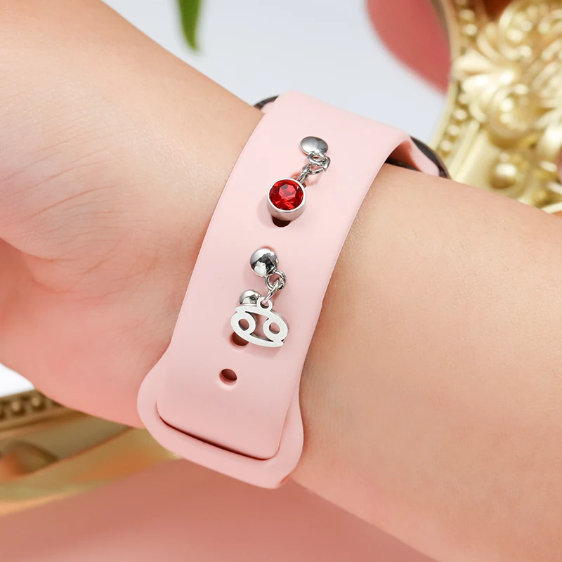 12 Constellations Symbol Charms for Iwatch Silicone Strap Decorative Charm for Apple Watchband 2pcs Couple Charms Stud Jewelry