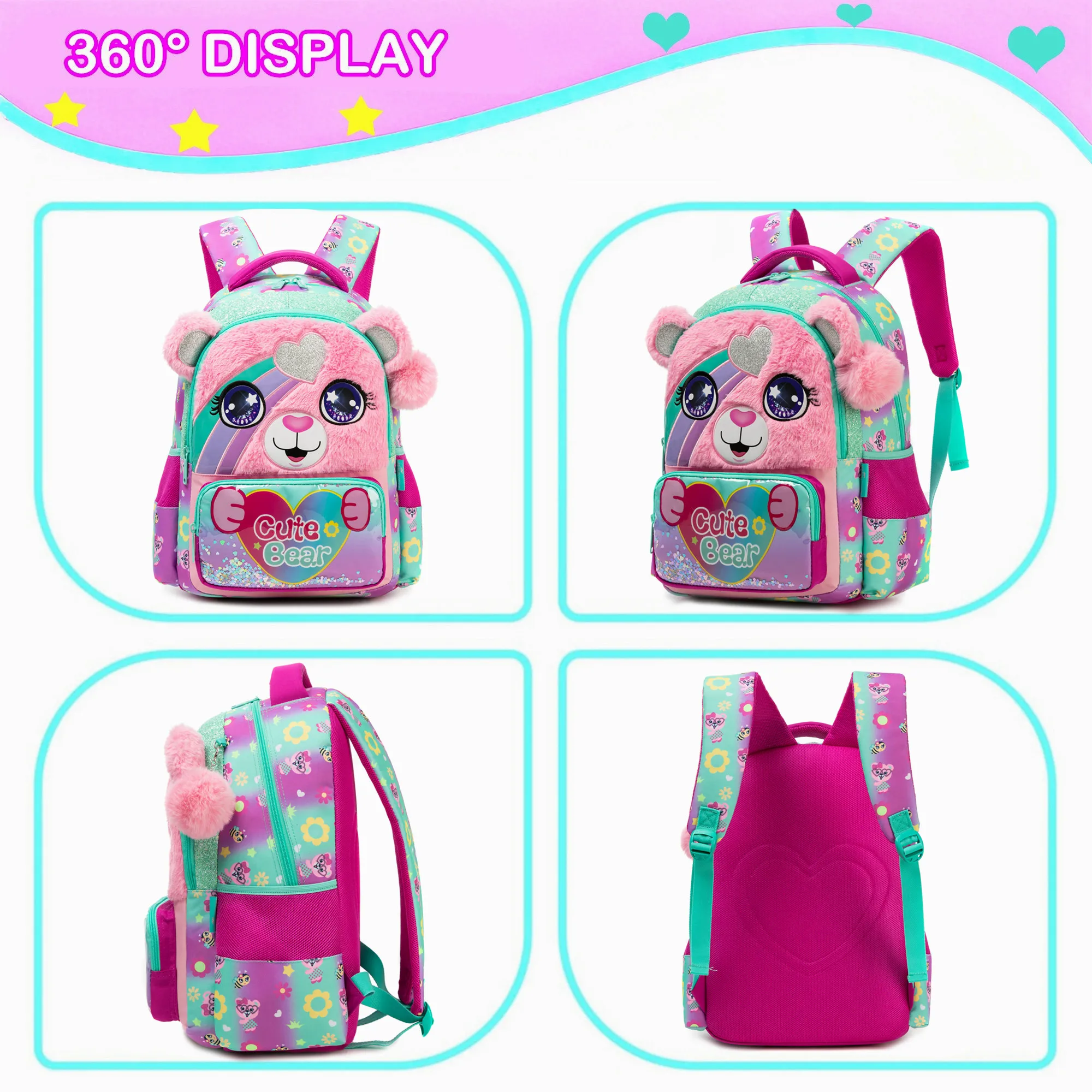 Kids Backpack for Girls Cute School Bag Set with Insulated Lunch Tote Back to School Bookbag Perfect Gift for Elementary Student 4