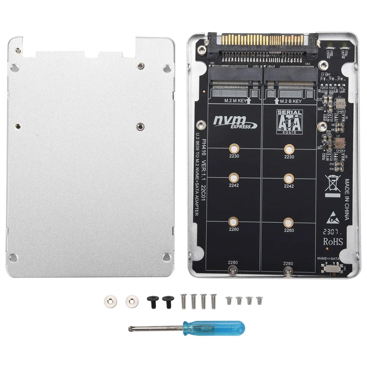 쉘 포함 M.2 SSD-U.2 어댑터, 2 인 1 M.2 NVMe 및 SATA-Bus NGFF SSD-PCI-E U.2 SFF-8639 어댑터, PCIe M2 컨버터