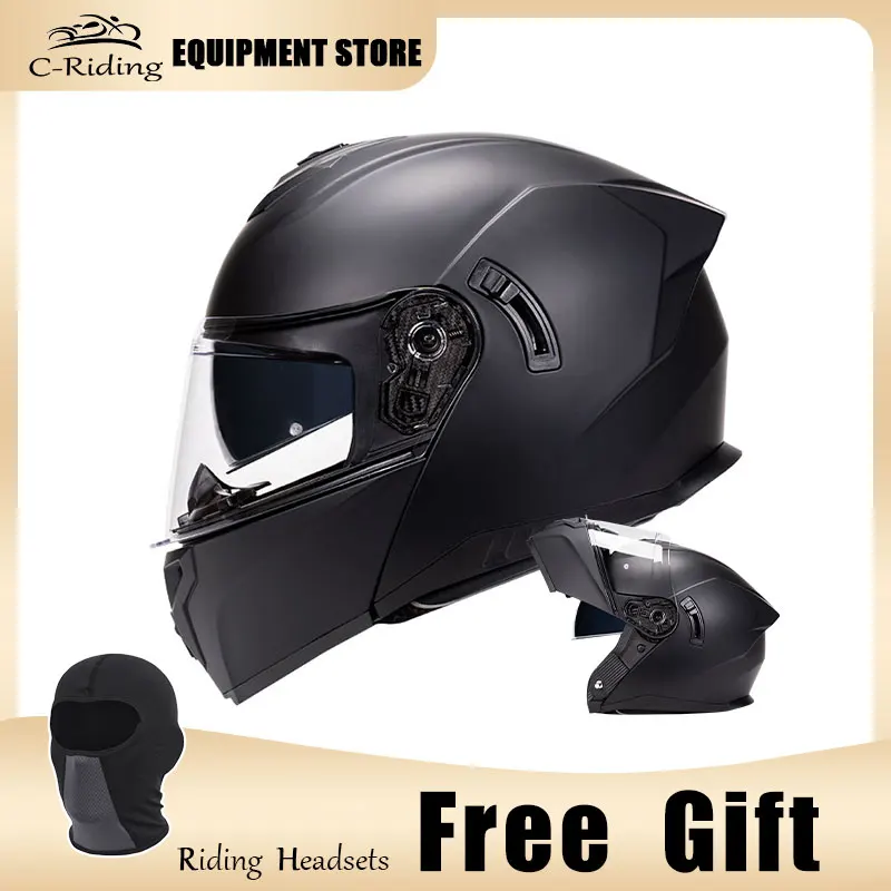 

Dual Lens Flip Up Helmets DOT Approved Motocross Racing Modular Cascos Para Moto Men Double Visors Full Face Motorcycle Helmet