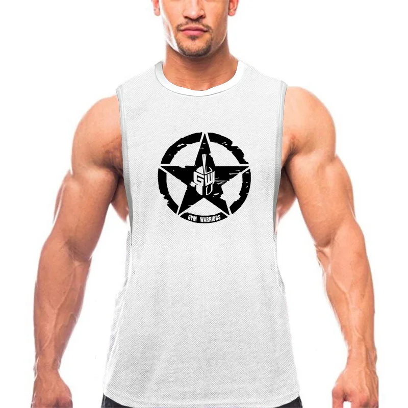 Mens Fitness Running Vest Mesh Breathable Sleeveless T-Shirt Graphic Print Gym Bodybuilding Muscle Exercise Tank Top