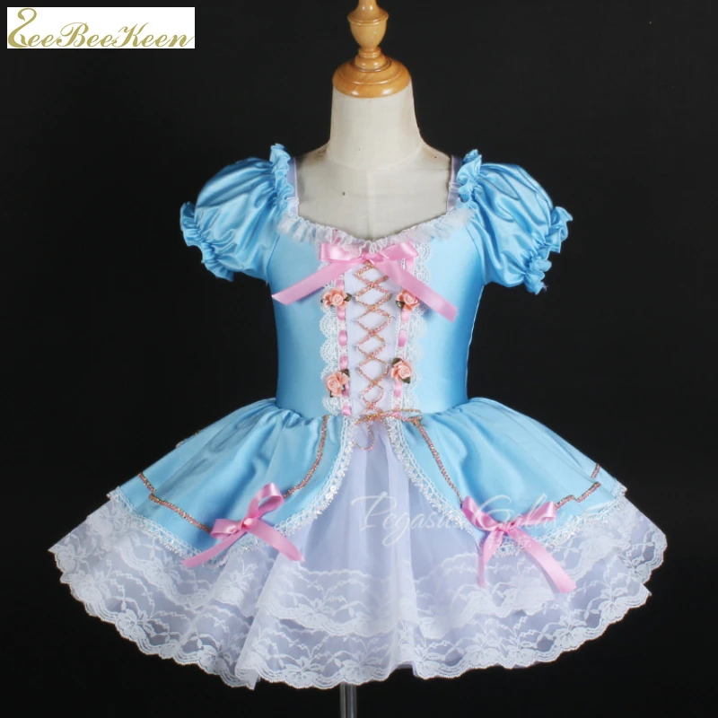 Sweet Princess Ballet Dance Costume Girls Maniche Corte Blue Ballet Tutu Dress For Women Lovely Lace Swan Lake Dancewear