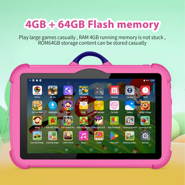 Nuovo modello di cartone animato Tablet per bambini da 7 pollici Quad Core 4 GB RAM 64 GB ROM Android Giochi educativi per l'apprendimento Tablet Regali per bambini 3