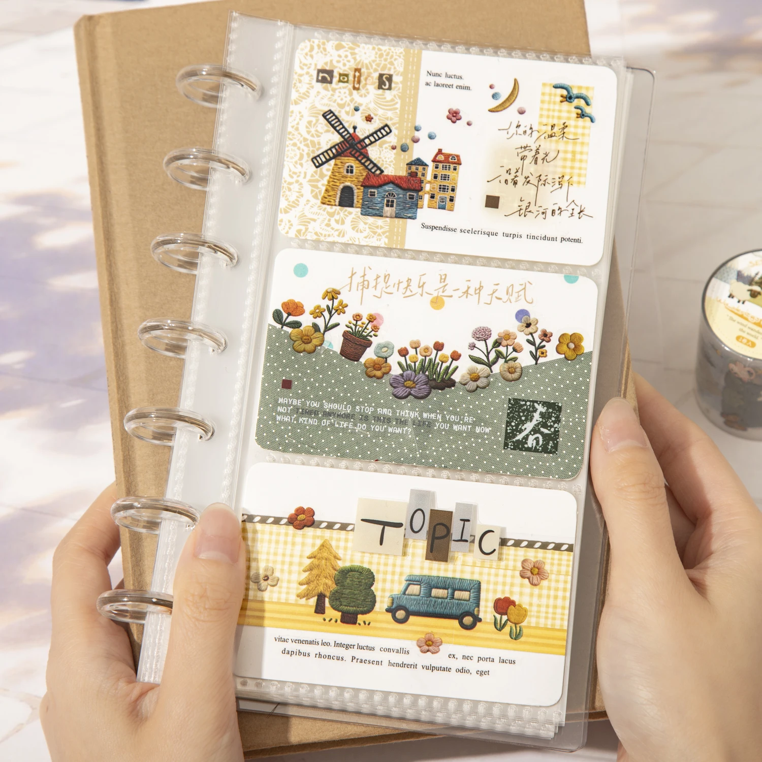 바람의 여행 시리즈 빈티지 나무 구름 꽃 풍경 PET 테이프 창의적인 DIY 저널 재료 콜라주 문구류