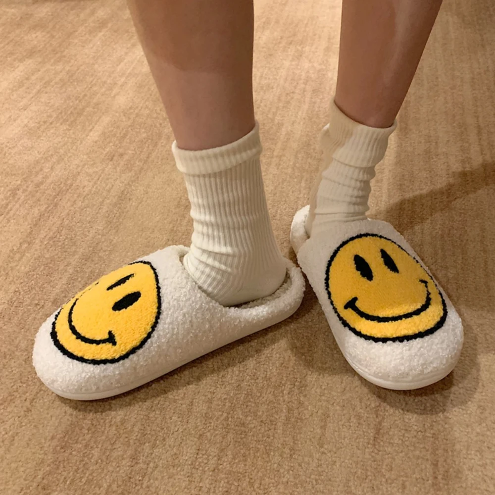 Cartoon Smiley Patroon Vrouwen Pluizige Pantoffels Winter Huis Meisjes Bont  Slippers Grappige Winter Warm Slaapkamer Dames Katoen Pluche  Schoenen|Slippers| - AliExpress