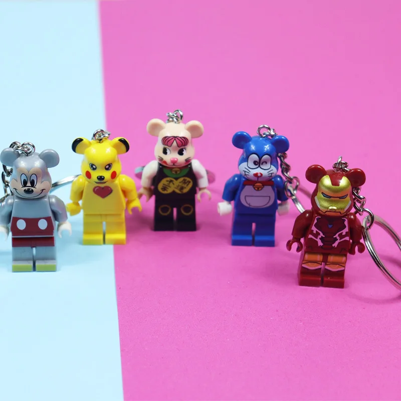 

Anime Keychain Building Blocks Cartoon Doll Model Toy Car Bag Charm Keyring Toy Kid Gift Birthday Decoration
