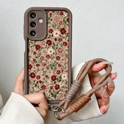 Retro Flower Lanyard Phone Case with Wrist Chain Cover - Galaxy S20 FE (Hua034 - CoffeeSS)