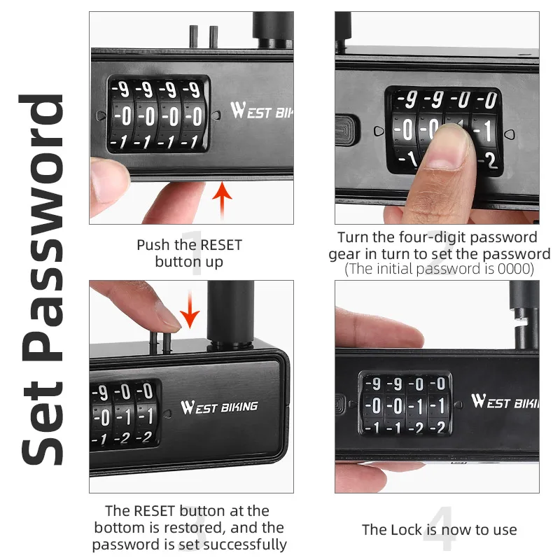 WEST BIKING Bicycle Motorbike U Lock Anti Theft Security Lock Heavy Duty Zinc Alloy Padlock E-Bike Door with Password Keys