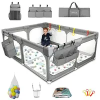 Extra Large Baby Playpen with Storage Bag & Mesh Net 75" x 59" Play Yard Toddlers  Folding Mat  Ocean Balls Anti-Fall  1