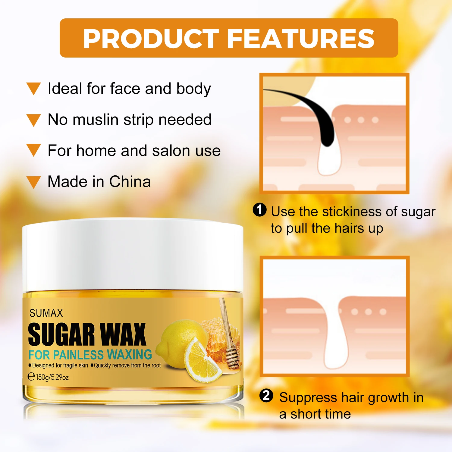 Hair Removal Wax 150g Painless Depilatory Honey Arms Legs Chests Natural Ingredient