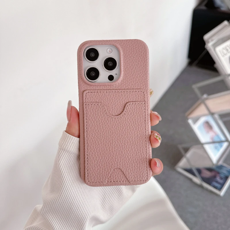 Luxury Solid Color Leather Wallet Phone Case with Card Slot and Up Down Design