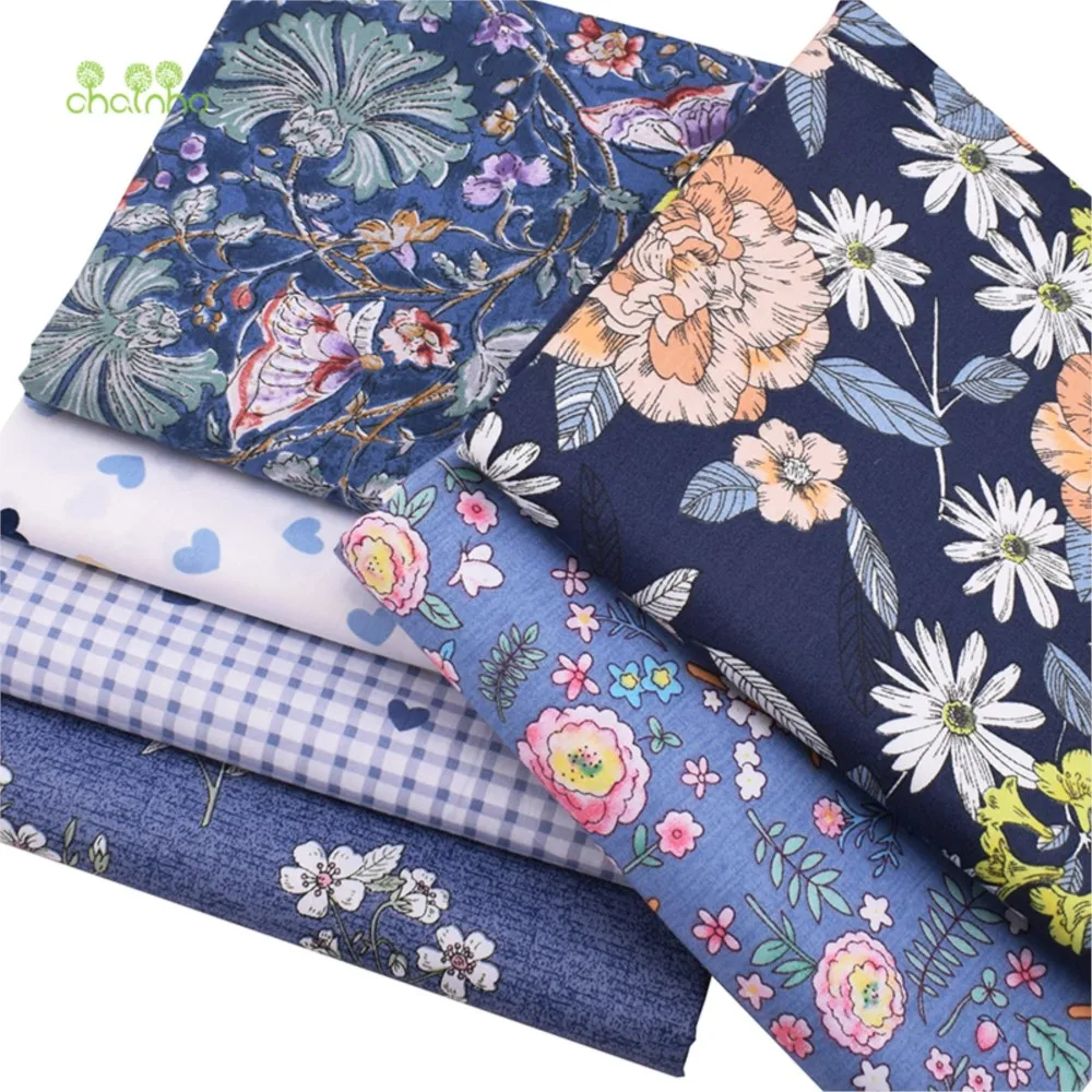 Chainho,Printed Twill Weave Cotton Fabric,DIY Sewing Quilting Material,Patchwork Cloth,Floral Series,6 Designs,2 Sizes,15C52
