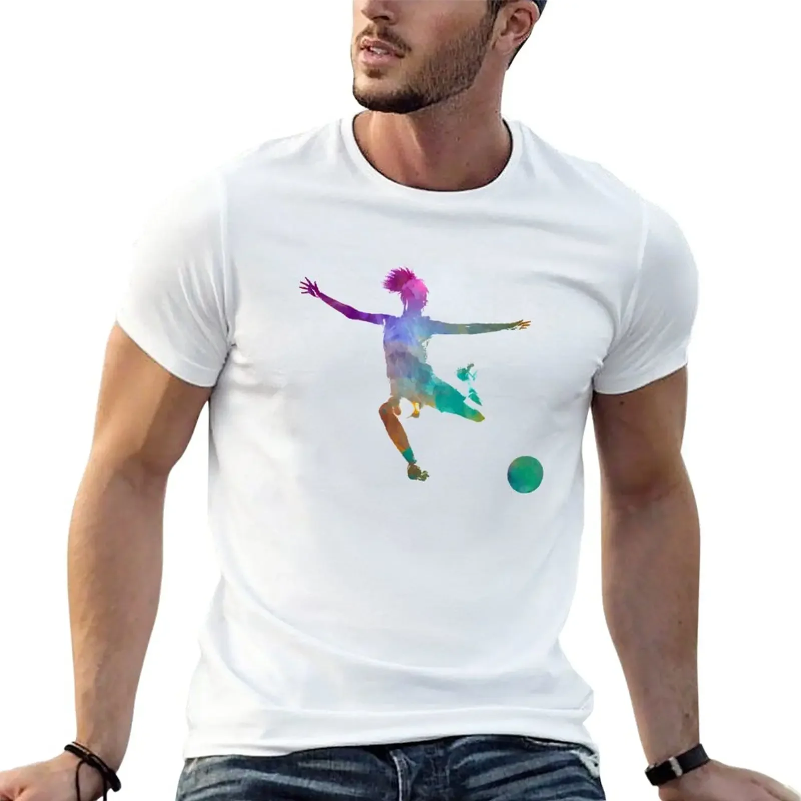

Woman soccer player 03 in watercolor T-Shirt customizeds blanks mens graphic t-shirts pack