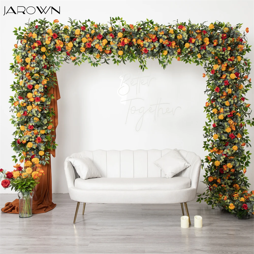 

JAROWN Wedding Flower Row Orange Artificial Flower Arrangement Decor Party Arch Background Road Lead Flower Rose Peony Hydrangea