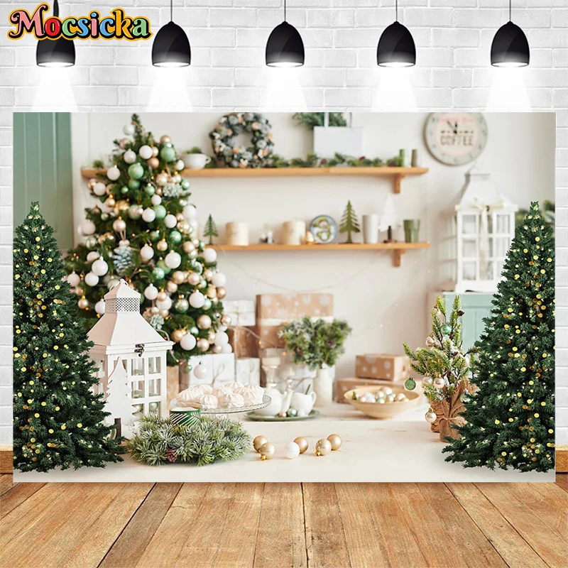 Mocsicka Classic Christmas Interior Room Photography Backdrop White  Christmas Fireplace Photo Background Decorated Xmas Tree Family Kids  Holiday Party