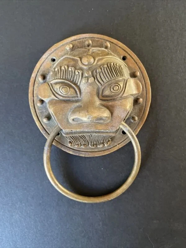 

Fengshui Chinese Bronze Copper Wealth Lion Face Head Statue Palace Door Knocker