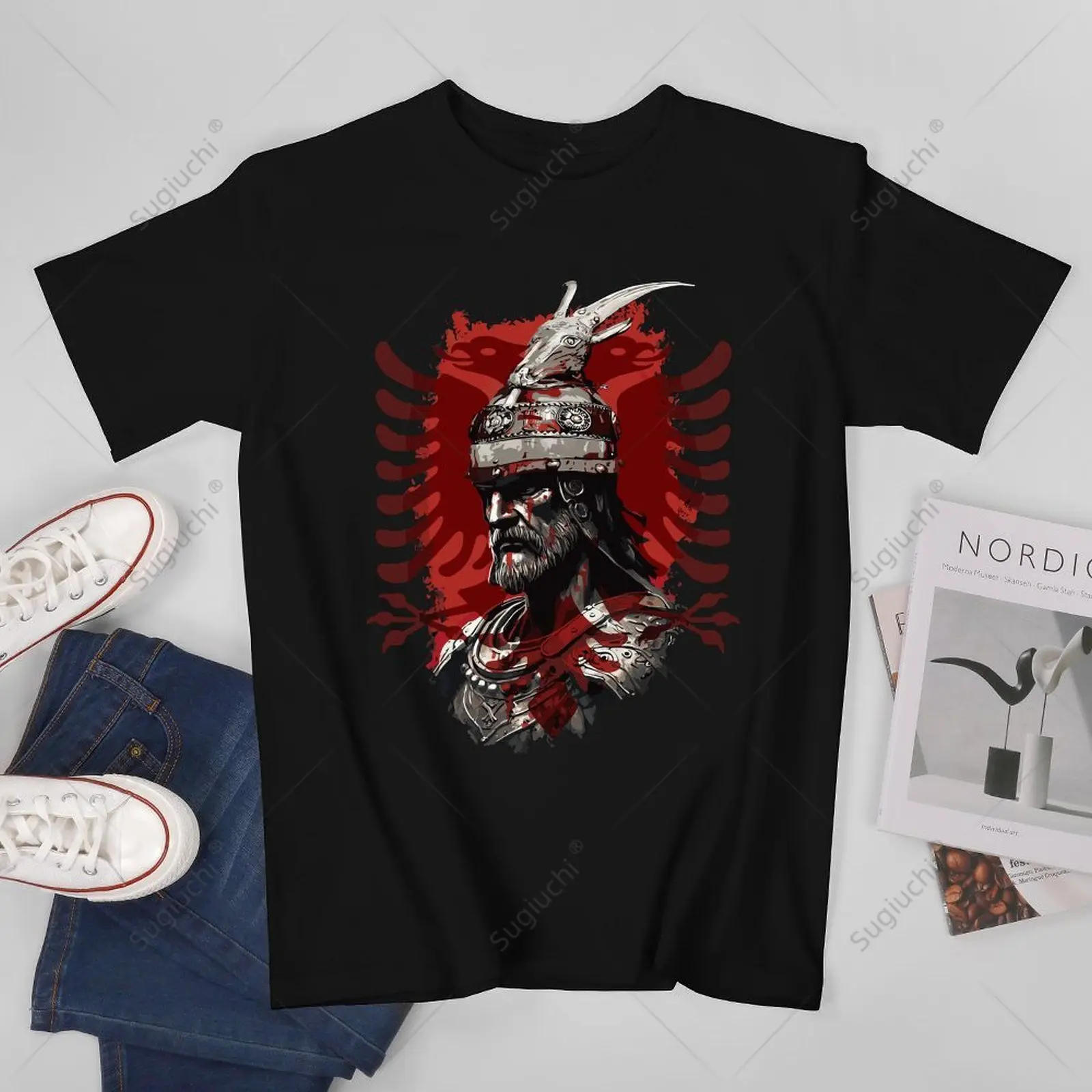 

Unisex Men Skanderbeg Albania And Kosovo Flag for A Proud Albanian Tshirt Tees T Shirts Women Boys 100% Cotton T-Shirt