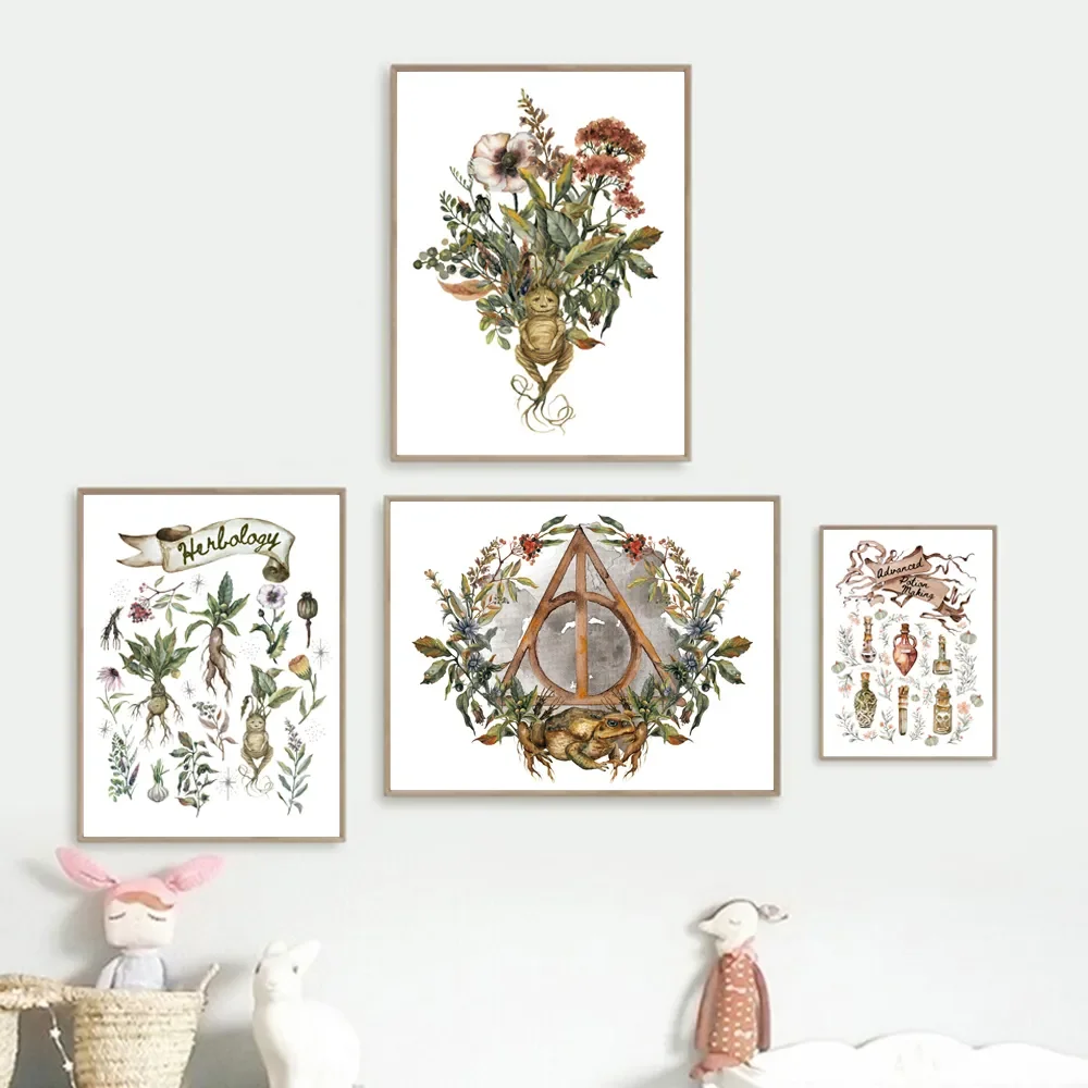 HerbologyMedicinalPlantChartPosterMagicBotanicalWatercolor