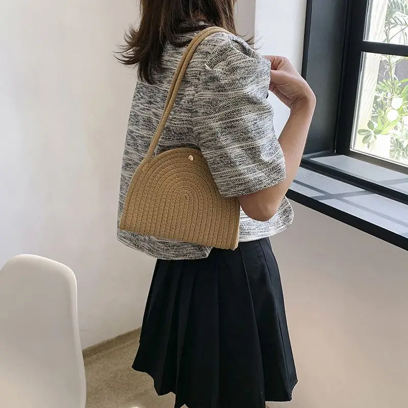 2023 New Fashion One Shoulder Women Bag Beach Vacation Beach Handbag Leisure Simple Versatile Cotton Knitted Underarm Bag Women