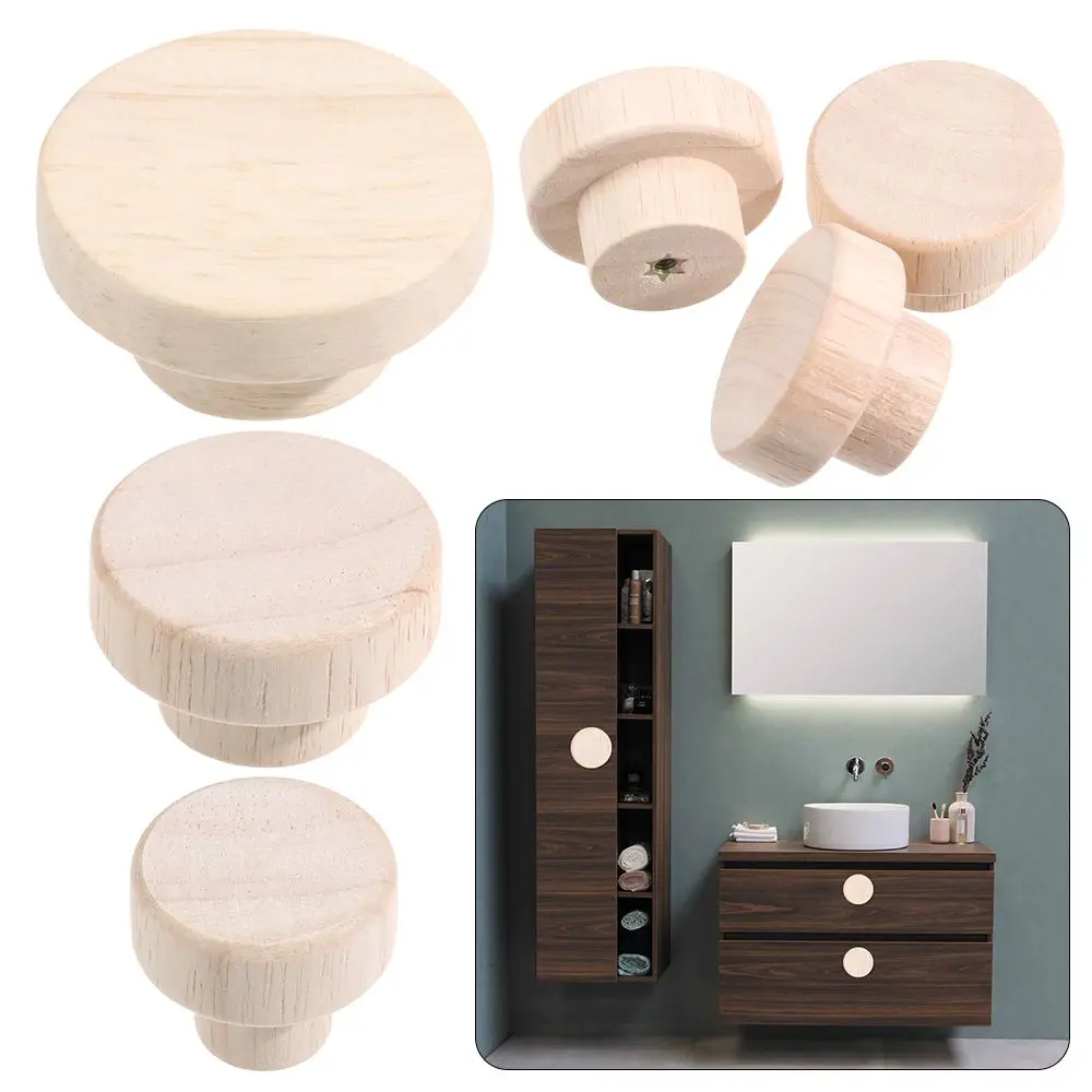 4pcs/set Wooden Knob with Screws Round Pulls Handles for Cabinet Cupboard Cabinet Door Drawer Handles