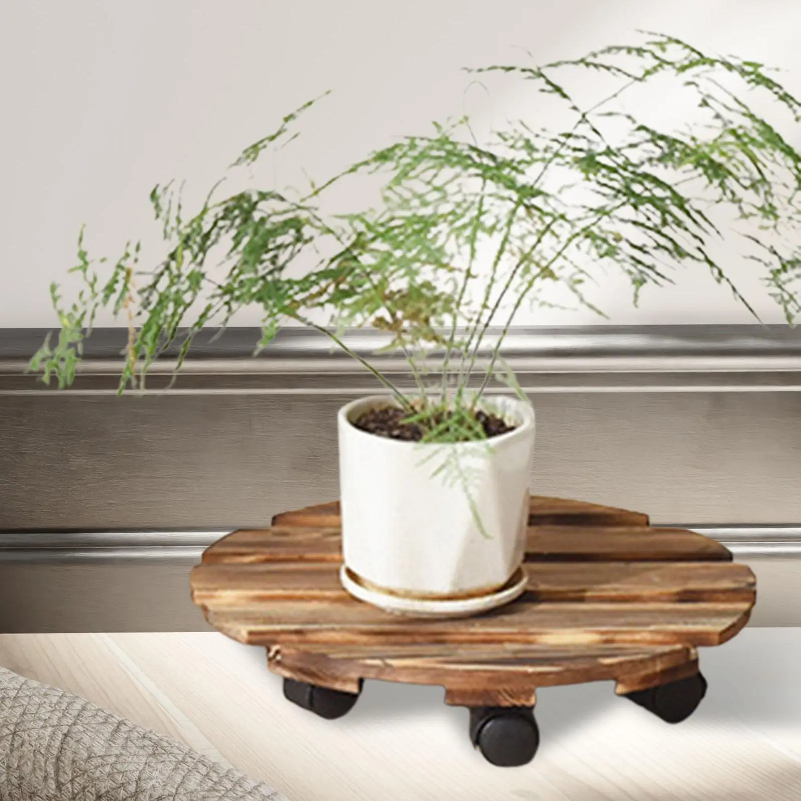 Movable Plant Tray Pots Roller Base Wood Ornament with Caster Wheel Pot Mover Flower Pot Tray Rolling Plant Stand for Indoor