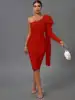 Bandage Dress Red Bodycon Dress Evening Party Elegant Sexy One Shoulder Birthday Club Outfit 1