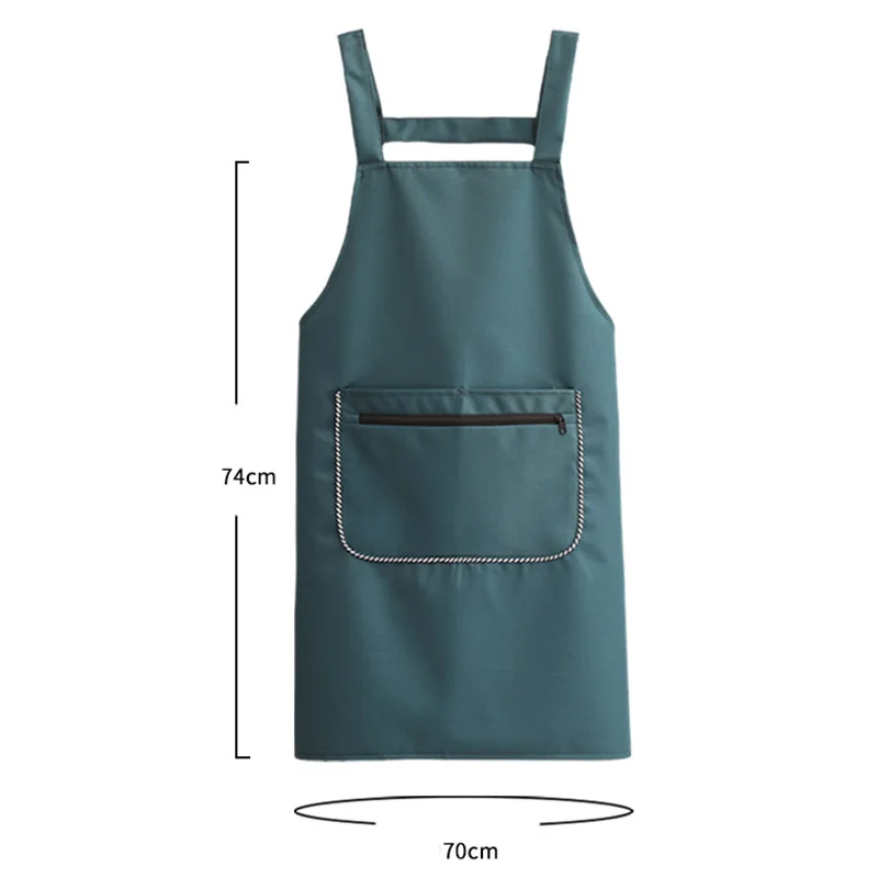 1Pcs Simple Waterproof Apron Wear Resistant Anti-Fouling Anti-Oil Zipper Large Pocket Apron Home Kitchen Apron