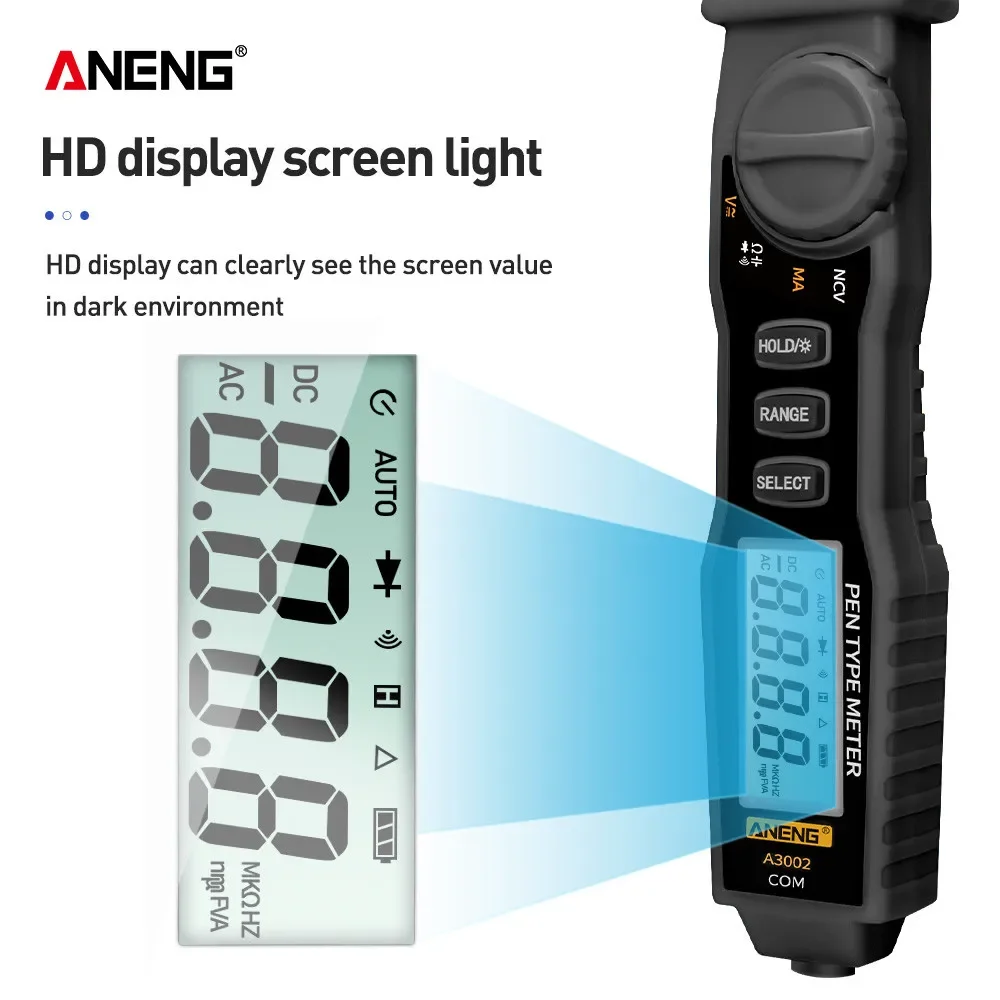 ANENG A3002 Digital Multimeter Pen Type 4000 Counts AC/DC Voltage Resistance Diode Continuity Non Contact Tester Tool thc pen digital multimeter multimeter tester
