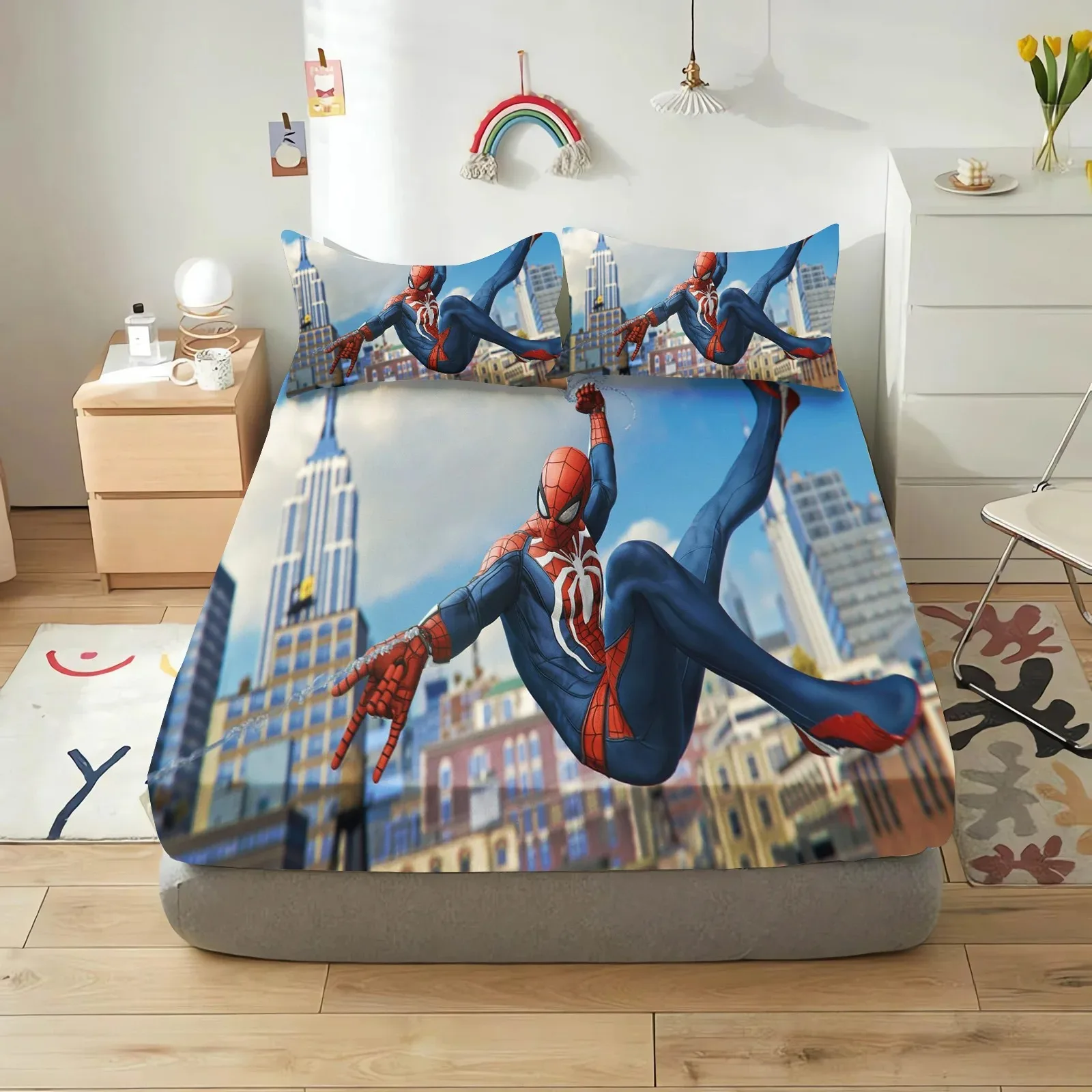Spider man シーツ スパイダーマンプリントのマットレスシーツ,高さ5〜30cmの男の子用