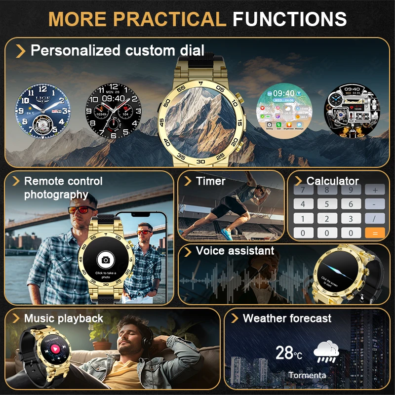 2025 LED Bluetooth Call Smart Watch Men Outdoor Sports Full Touch Screen Health Monitoring Waterproof Smartwatch For IOS Android