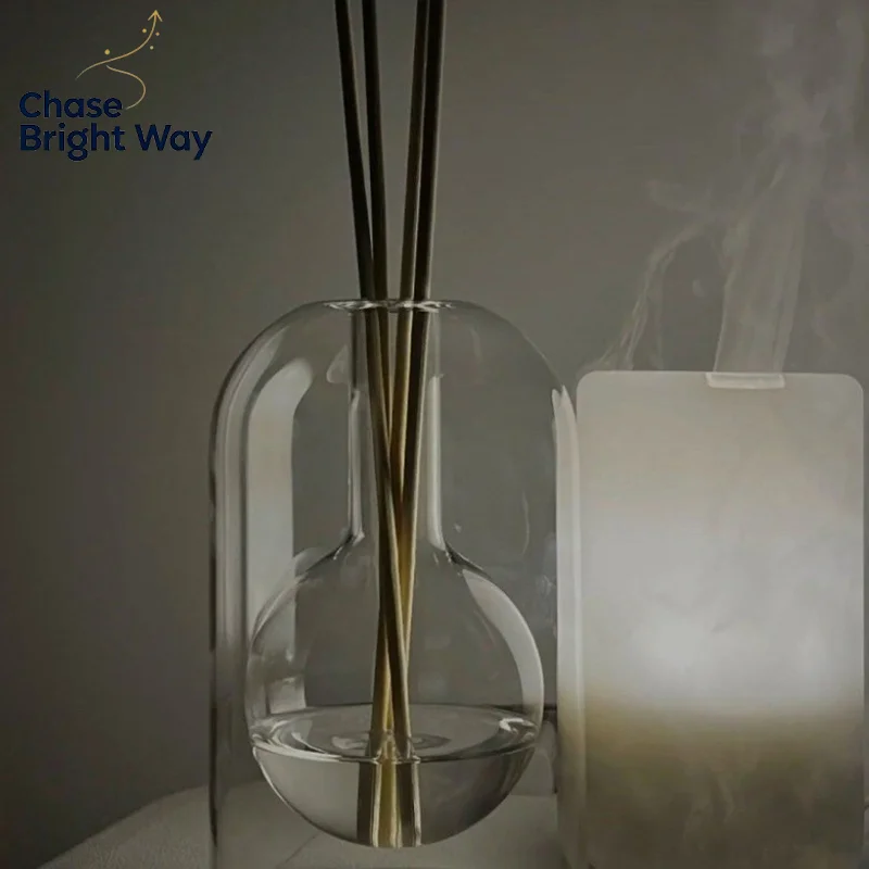 Glass Aromatherapy Diffuser with Essential Oil Sticks - Transparent Modern Home Decor Accent