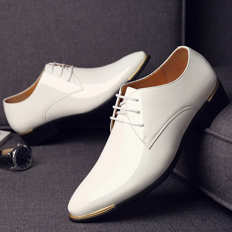 Men&rsquo;s Patent Leather British Style Lace Up Pointed Toe Dress Shoes Wedding Business Party Social Shoe