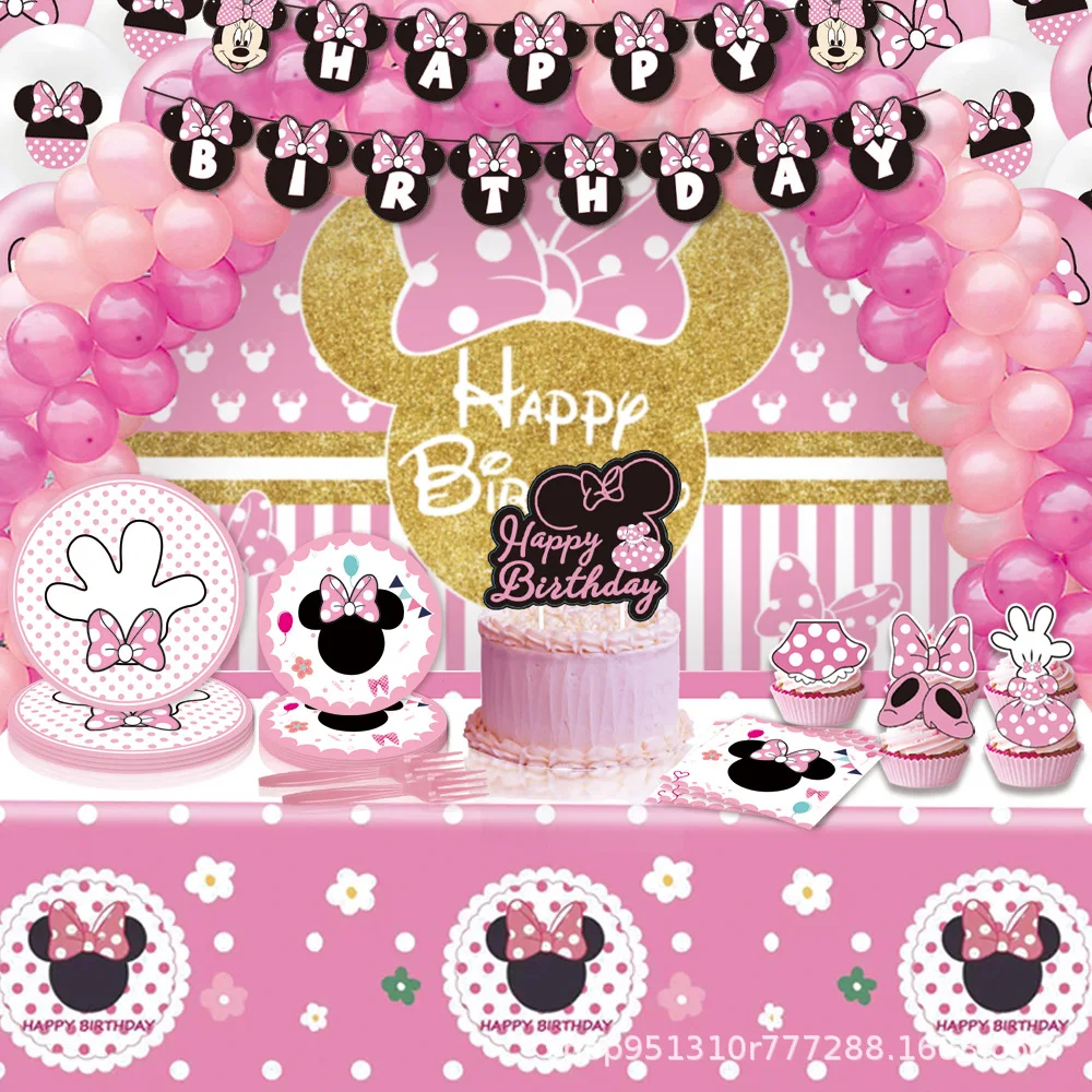 

Disney Minnie Mouse Cartoon Themed Birthday Party Decoration Supplies Disposable Cutlery Balloon Background Baby Shower Kid Gift