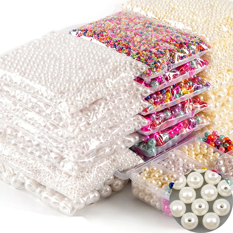 

Бусины с имитацией жемчуга, из АБС-пластика, с эластичной нитью, 500 г/упаковка, 4/6/810/12 мм