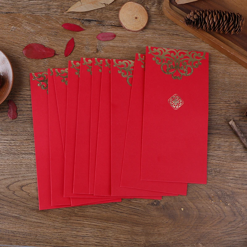 10 Pcs Chinese Red Envelopes 2023 New Year Money Packing Bag Gold Stamping Emboss Hongbao Spring Festival Red Packets Decoration 5
