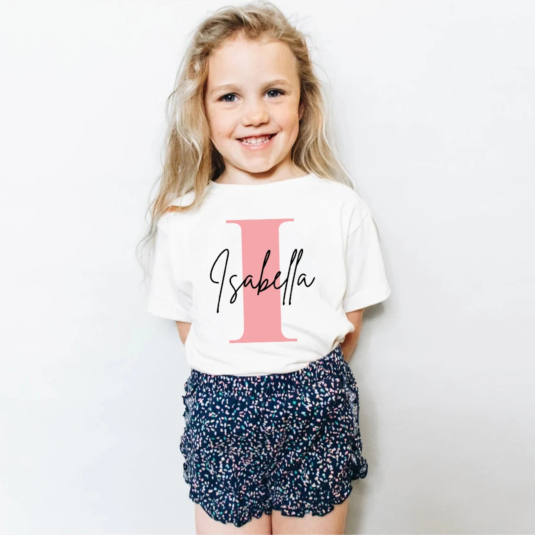 Gepersonaliseerde Aanvankelijke Meisjes Tshirt Custom Meisje Naam Kleding Zomer Korte Mouw Tops Brief Print Kids Tees Casual Peuter Outfit| - AliExpress