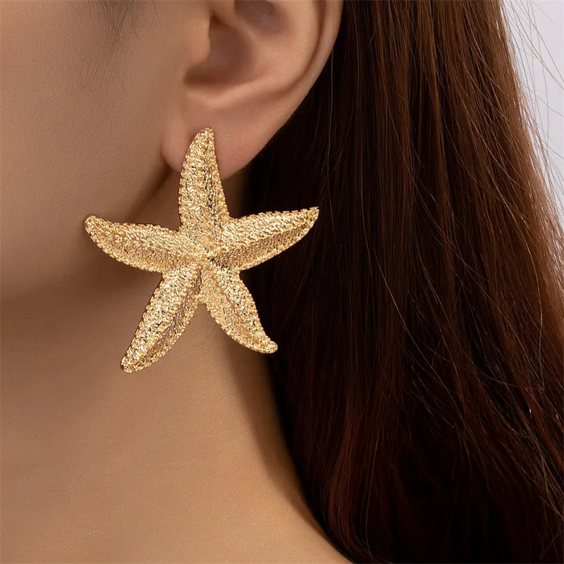 Grandes boucles d'oreilles Boho exagérées en métal étoile de mer pour femmes, tendance d'été, couleur or, bijoux à la mode, nouveau, 2024 1