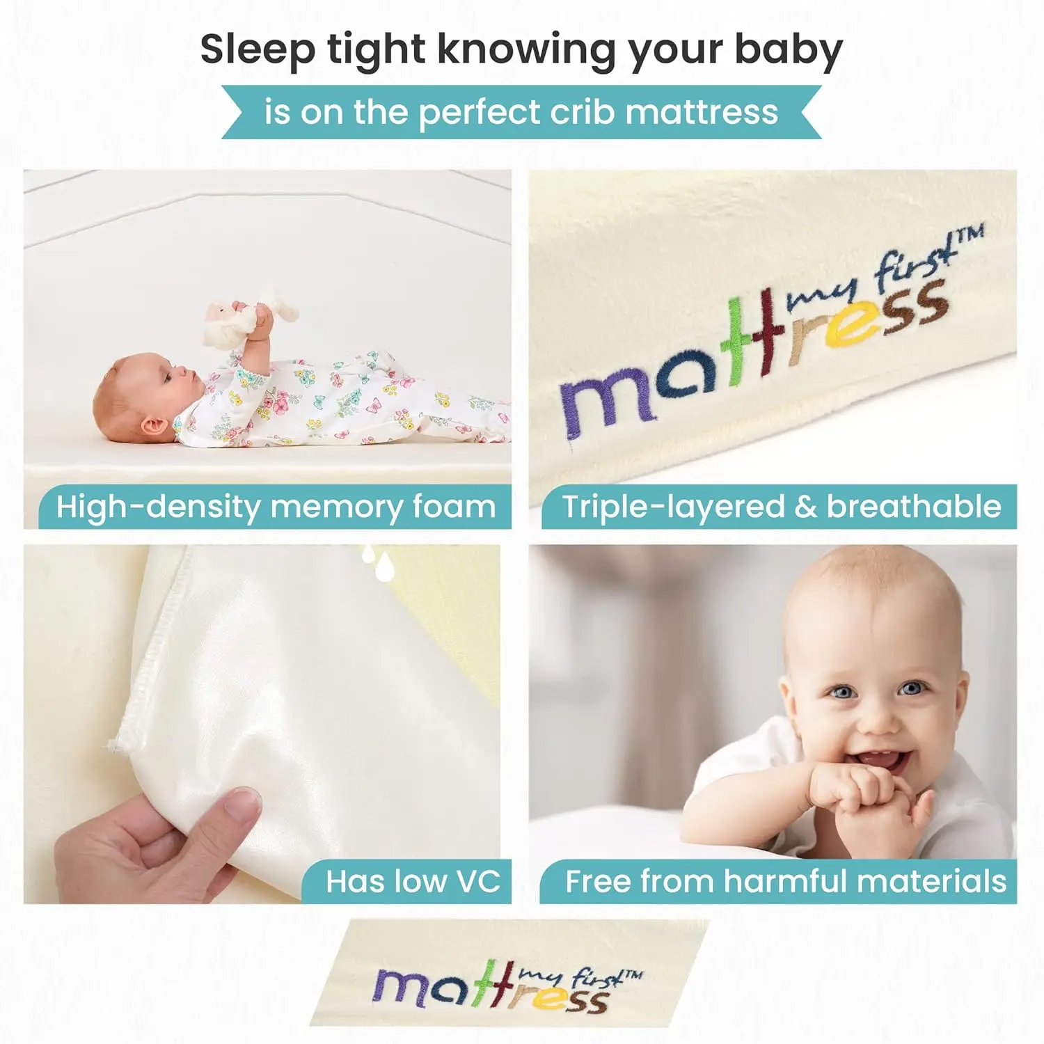 My  Foam Crib Mattress, Breathable Crib Mattress with Removable and Waterproof Cover, Hypoallergenic, Standard Size, 51.63" L x 4