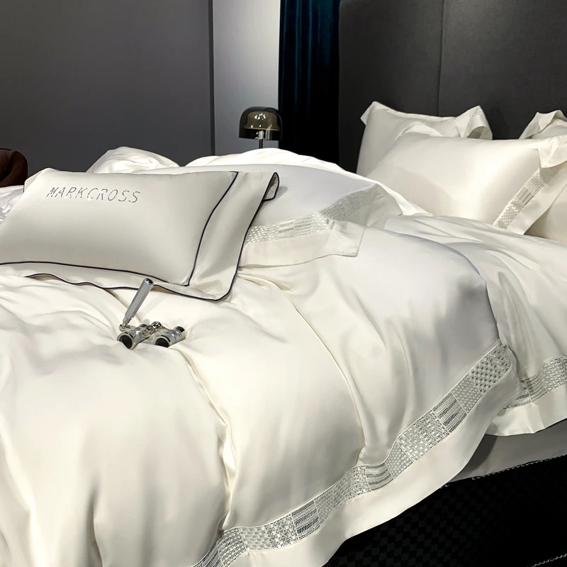 

Высококачественный Комплект постельного белья 100% Lyocell, роскошный белый комплект постельного белья большого размера с пододеяльником 220x240, высококачественный Комплект постельного белья из натуральной кожи