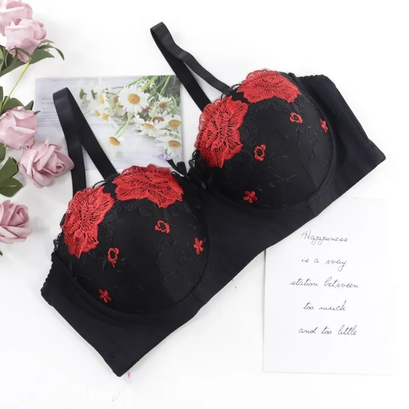 black bra Beauwear 85C 90C 95C 100C 105C 110C Demi Cup Plunge Bras Contrast Color Appliques Underwear Comfort Cold Silk Summer Bras nursing bras