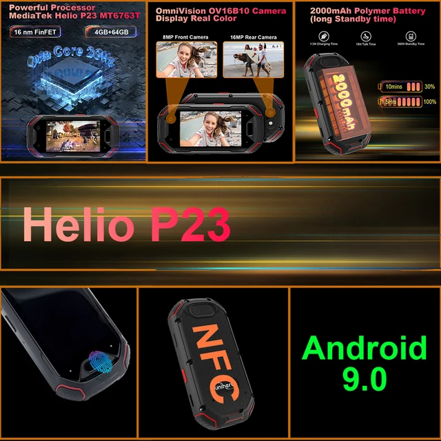 Unihertz Atom هاتف ذكي صغير متين، هاتف محمول 4 جيجابايت، 64 جيجابايت، P23، 16 ميجابكسل، 4G، بطارية 2000 مللي أمبير في الساعة، هاتف محمول 2.45 بوصة للهاتف الاحتياطي 2