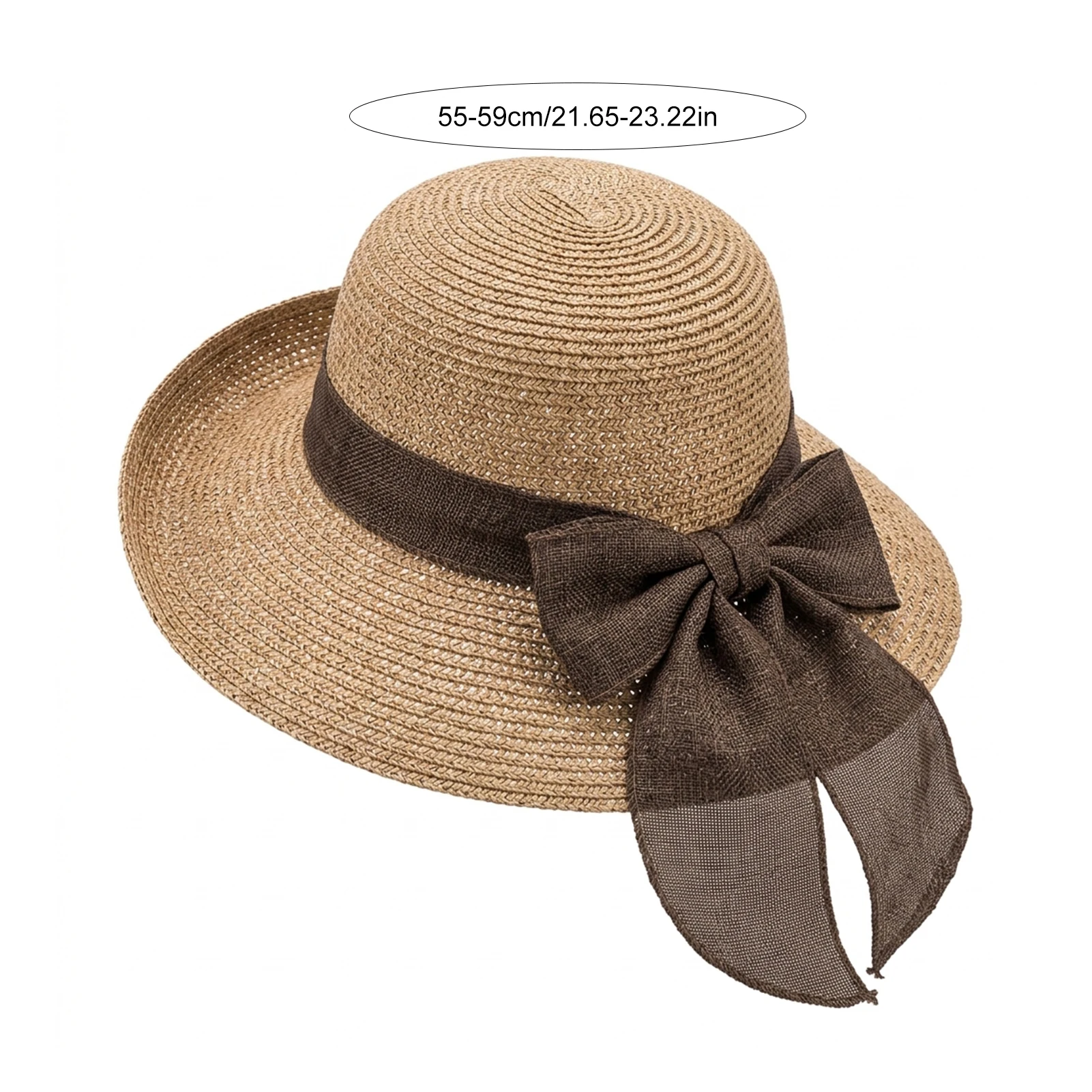 Women Foldable Straw Hat With Elegant Bow Sun Protection Wide Brim Beach Travel Outdoor Summer Casual Hat_voghion.com