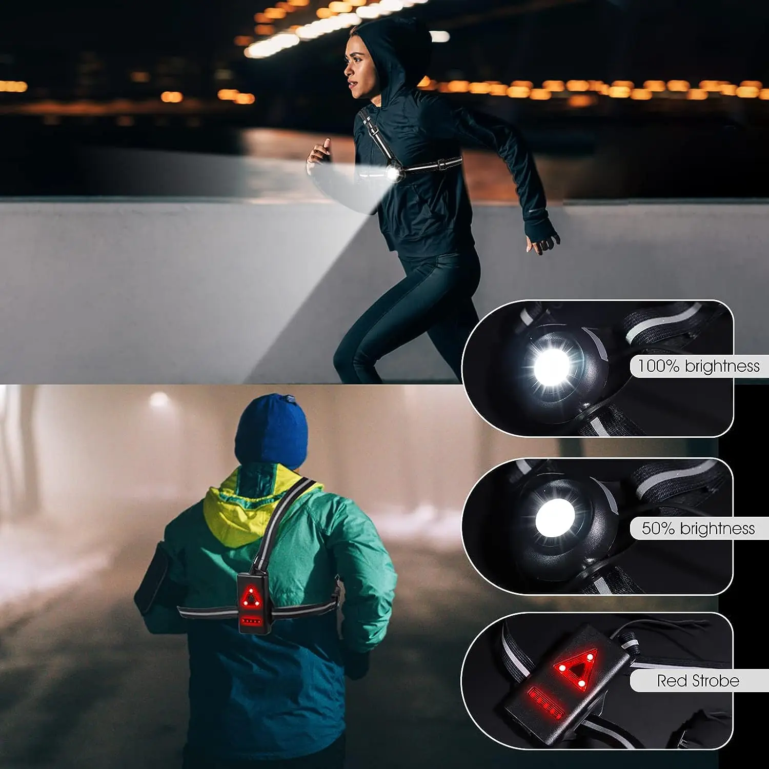 Running Light for Runners Chest LED Lamp Reflective Band Jogging USB Run  Torch