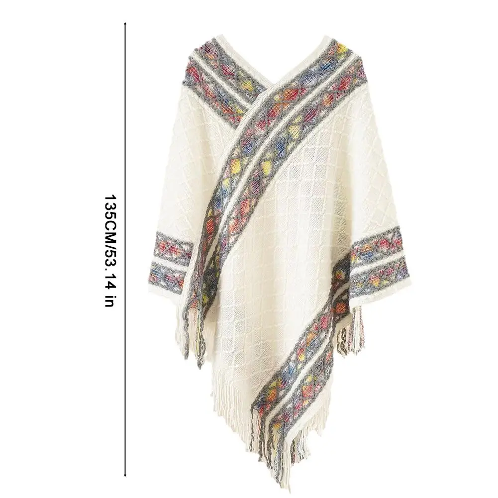 Women's Retro Pullover Tassel Shawl Unique Vintage Knitted Comfortable Warm Loose Ethnic Sweater Retro Style Pullover Shawl