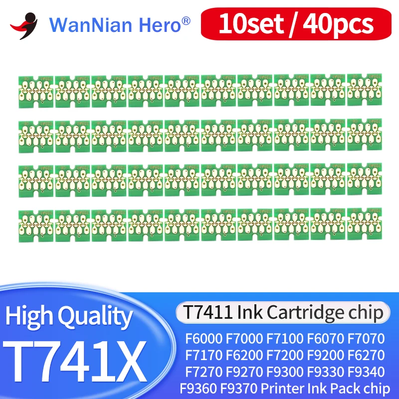 10set 40pcs T741X-T7414 T7411 T741X Ink Tank Chip for Epson SureColor F6000 F6070 F6200 F6270 F7000 F7200 F7270 F9300 F9370 9200 maintenance box chip resetter