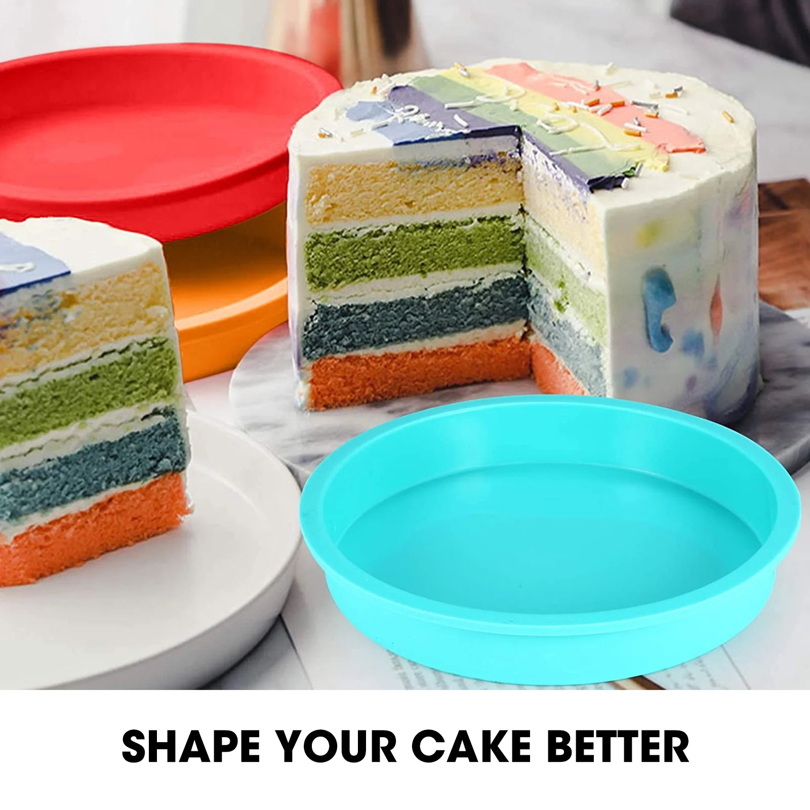 Nonstick & Quick Release Silicone Cake Mould for Layer Cake Cheesecake 4+6+8+10 Silicone Cake Tins for Baking Rainbow Cake and Chiffon Cake 4 Pcs Round Baking Tins 
