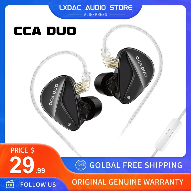 

CCA DUO High-Performance In-Ear Monitor Dual-Dynamic Drivers Earbuds HiFi Bass Earphone with Silver-Plated Cable