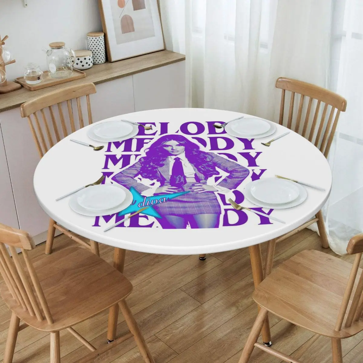 Melody Esa Diva Spain Eurovision Merch Waterproof Round Tablecloth Oilproof Table Cloth for Kitchen Events Dining Table Cover 1